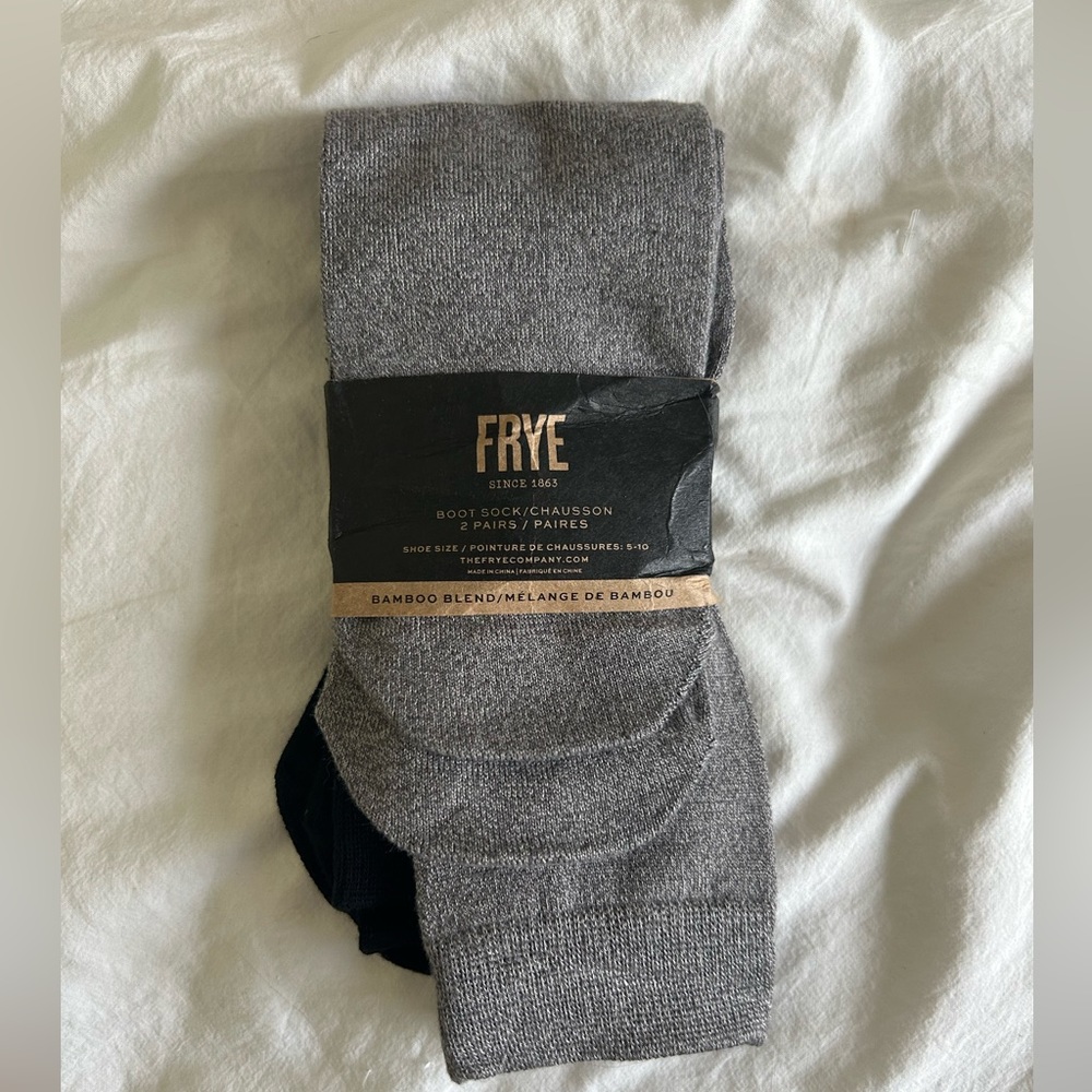 Frye Bamboo Blend Boot Socks Gray & Black 2-Pack Breathable MID CALF